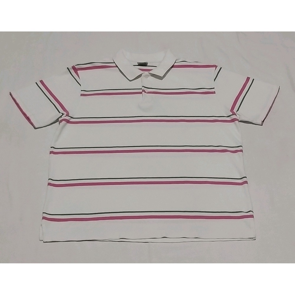 Vintage 90s SNAP Sportswear Polo Shirt Men's L White Pink Green Striped